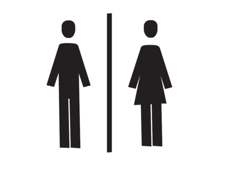Ein Symbol für Herrentoiletten und Frauentoiletten. Es zeigt jeweils eine stilisierte männliche und weibliche Figur.