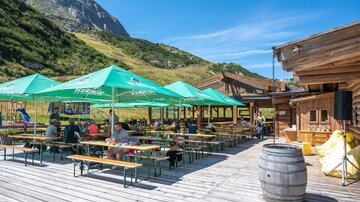 Faulbrunn Alm im Sommer Terrasse