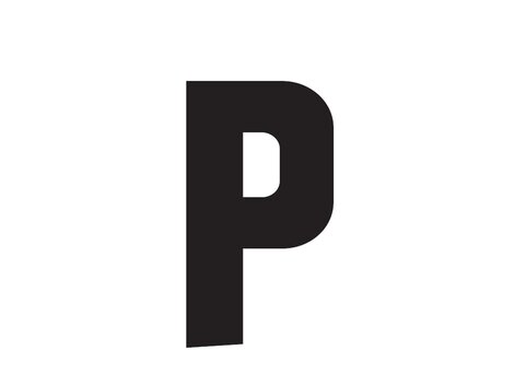 A large black "P" on a white background. The design is simple and modern.