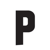 Ein großes, schwarzes "P" auf weißem Hintergrund. Das Design ist einfach und modern.