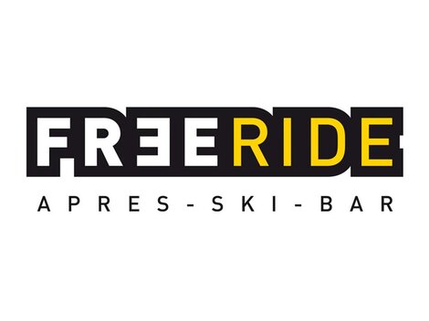 A modern logo for the après-ski bar "FREE RIDE". The font is designed to be clear and eye-catching.