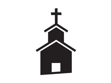 A simple black silhouette of a church with a cross on the roof. The structure has a classic design with a rectangular entrance.