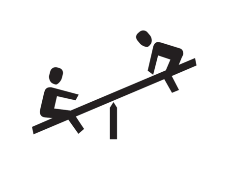 Two figures on a seesaw balancing against each other. The scene symbolizes play and interaction between children.