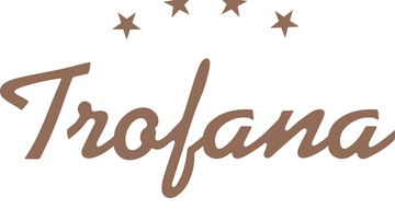An elegant logo of the Trofana Alpin Hotel with four stars. The font is designed in a stylish, curved design.